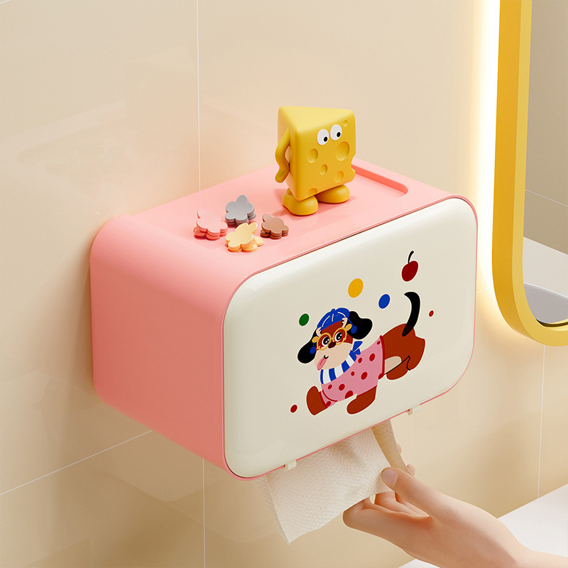 かわいい漫画の壁掛けバスルームティッシュボックスパンチフリーバスルーム防水フェイスタオル収納ボックス|undefined