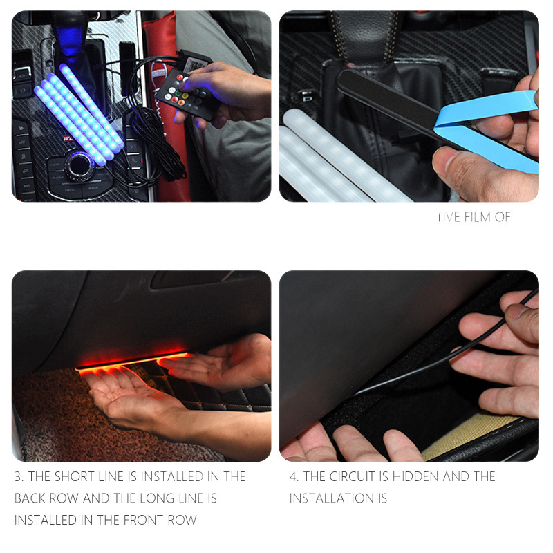 Lámpara de ambiente RF de coche nuevo, luz de ambiente de aire con control de voz en las plantas de los pies, tira de luz decorativa LED, luz de ambiente image 4