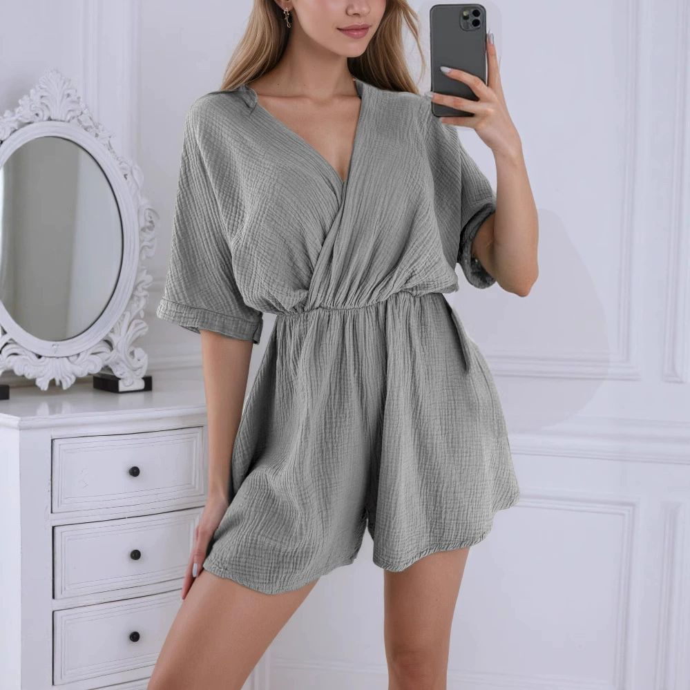 Платье летнее цветное верхняя одежда, комбинезон, Aliexpress, европейский стиль, V-образный вырез, с коротким рукавом