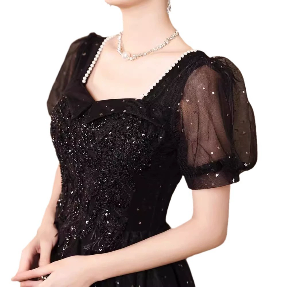 Черное вечернее платье, модные ногтевые блестки/ sequins? для учащихся начальной школы, новая коллекция, яркий цепляющий стиль