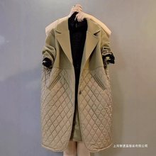 2025冬装新款加厚大码女装韩版遮肉显瘦时尚胖拼接中长外套棉服