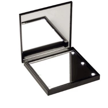 Foldable Mini LED Makeup Mirror, Double-Sided, ABS, 6 LEDs, Portable 70×70×10 mm
