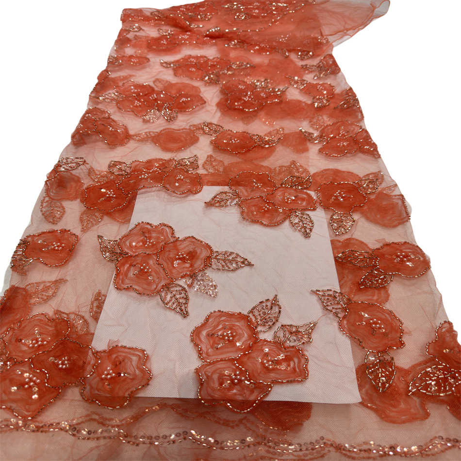 Fábrica de flores en stock sequinilla tela bordada tridimensional transpirable hueco hermoso vestido de boda vestido de moda vestido ligero image 10