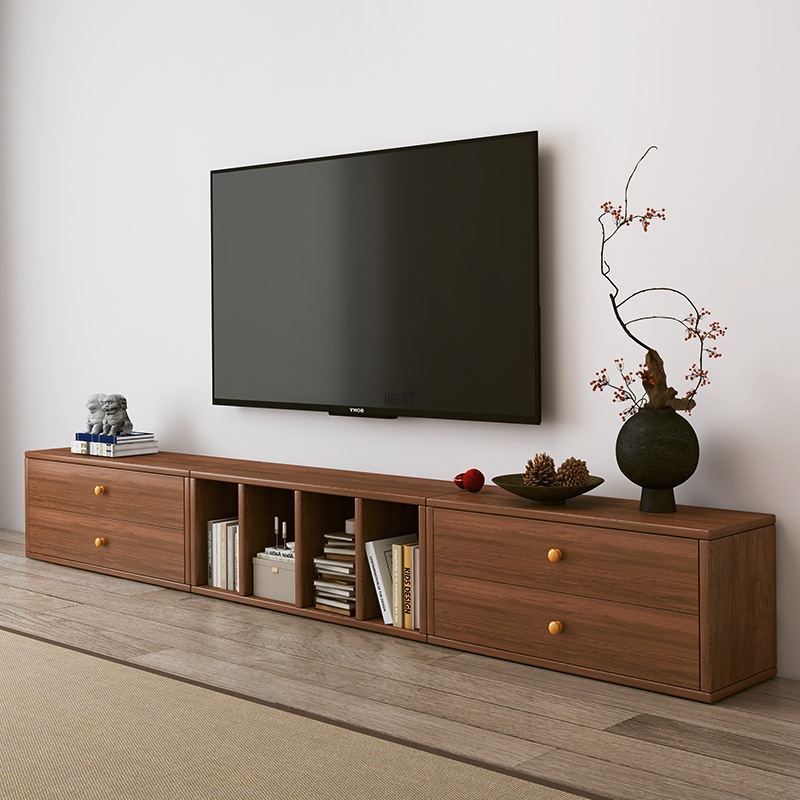 Solid Wood Ecological Board Tv Cabinet Living Room Home Storage Storage Cabinet Integrated Wall-To-Ceiling Small Apartment Tv Cabinet Tea