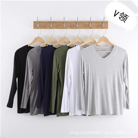 Мужская осенняя тонкая рубашка из модала с v-образным вырезом и длинными рукавами больших размеров, летняя рубашка с кондиционером, доступная для оптовой продажи.