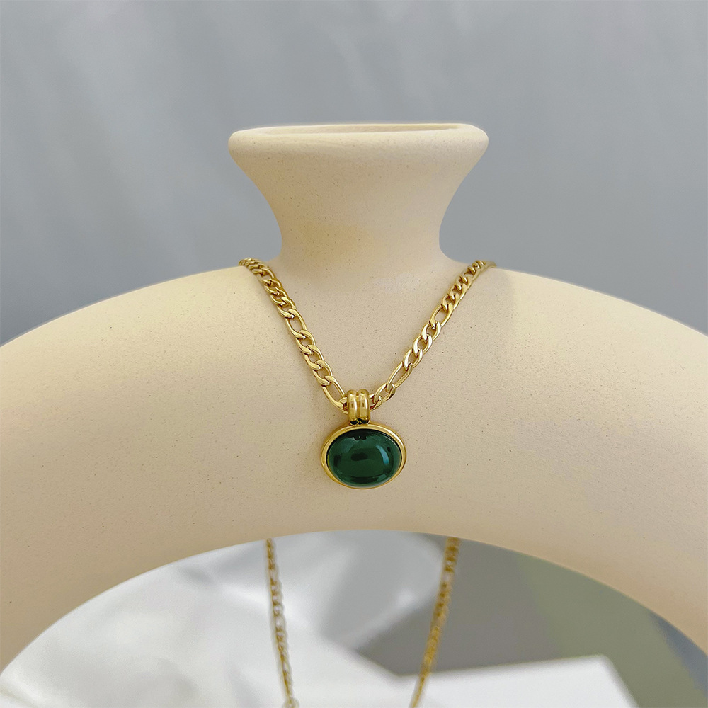 Fashion Oval Stainless Steel Plating Dongling stone Earrings Necklace