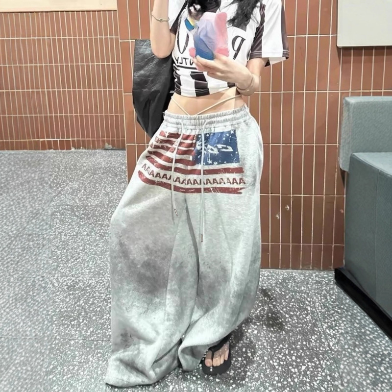 Y2K Women's Casual Fashion Street Style Letter Pattern Printed Jogging Elastic Waist Straight-Leg Pants Wide Leg Trousers Women Y2K Women's Casual Fashion Street Style Letter Pattern Printed Jogging Elastic Waist Straight-Leg Pants Wide Leg Trousers Women