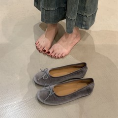 法式芭蕾鞋蝴蝶结圆头浅口平底单鞋女2025春秋软底豆豆玛丽珍鞋子