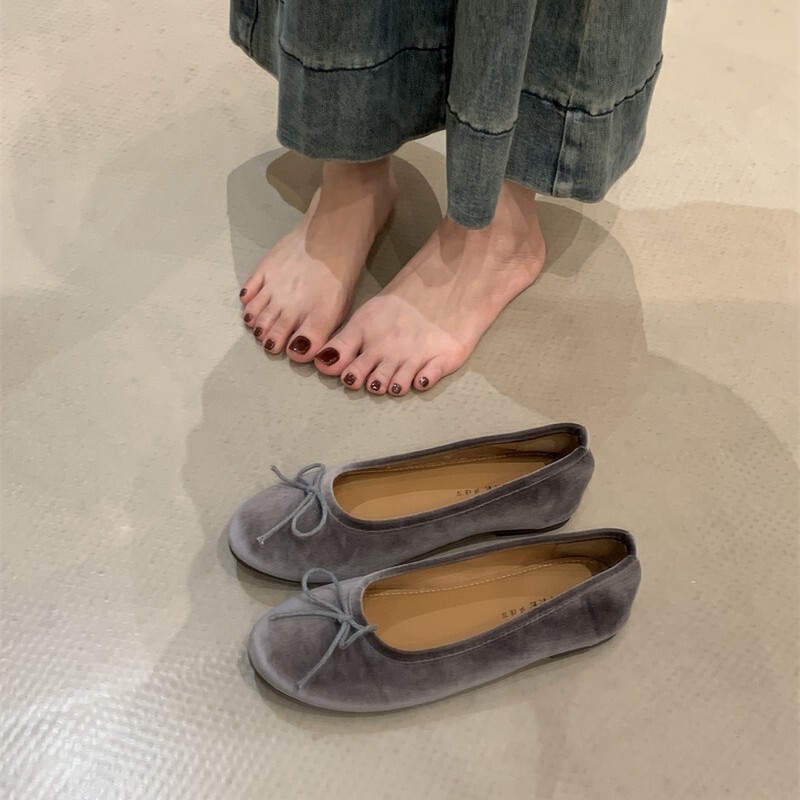 法式芭蕾鞋蝴蝶结圆头浅口平底单鞋女2025春秋软底豆豆玛丽珍鞋子|undefined