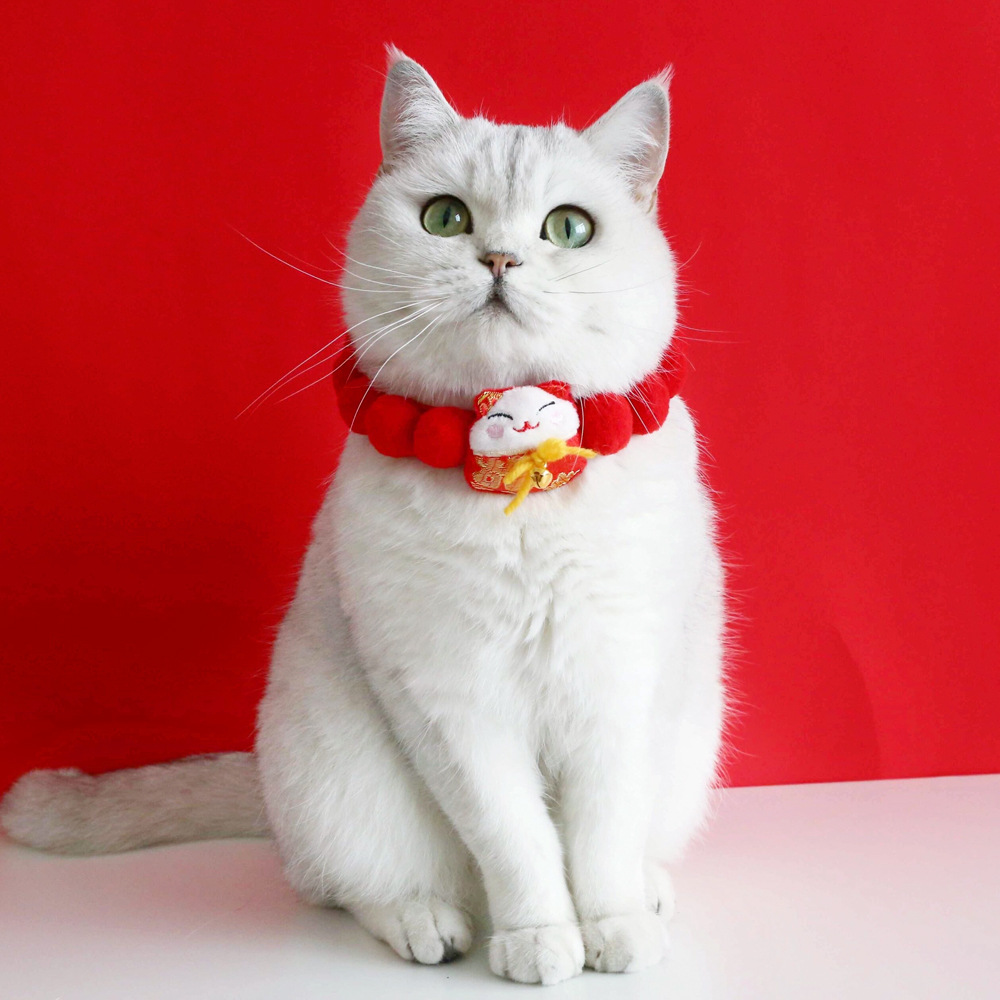 Mascotas gatos perros Teddy bolsas bordadas de Año Nuevo para atraer dinero collar de pelota felino Teddy Festival de Primavera accesorios collar de celebración