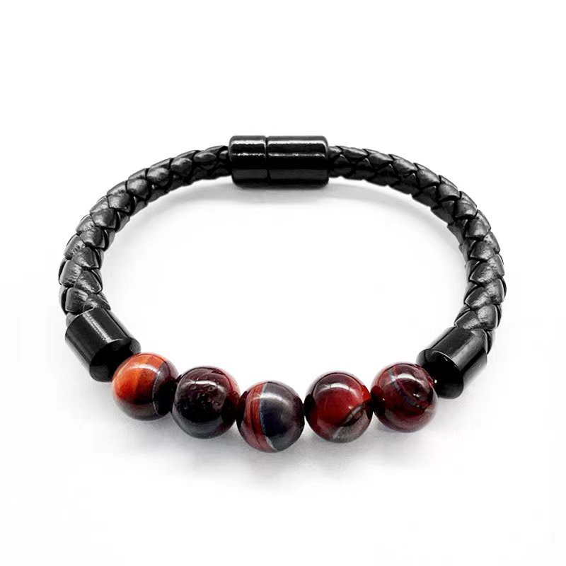 Yunjin Amazon popular de piedra natural de cuero cuerda tejida pulsera de piedra natural al por mayor poderosos comerciantes