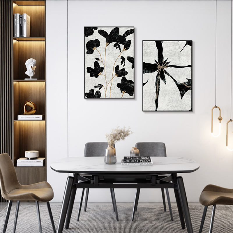 Modern minimalist plant flower black and white decorative painting light luxury elegant living room hallway restaurant floor large painting