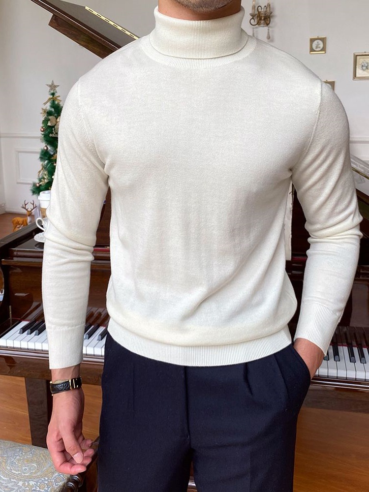 Men's Slim-Fit Turtleneck Sweater – Business Casual Knit Pullover, Wrinkle-Resistant & Warm (M-3XL, 13 Colors)_voghion.com