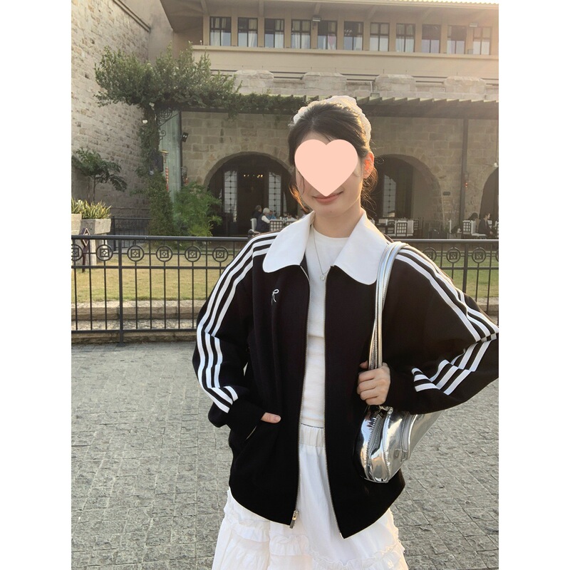Song Zheng's Korean-Style Black Stand-Collar Cardigan Sweatshirt Jacket for Women, Early Spring New Model, Very Stylish Zip-Up Top Jacket