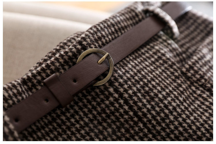 Chân váy nữ ca rô houndstooth cạp cao xẻ tà dáng ôm tôn dáng — Ca rô, Màu xám chi tiết 8