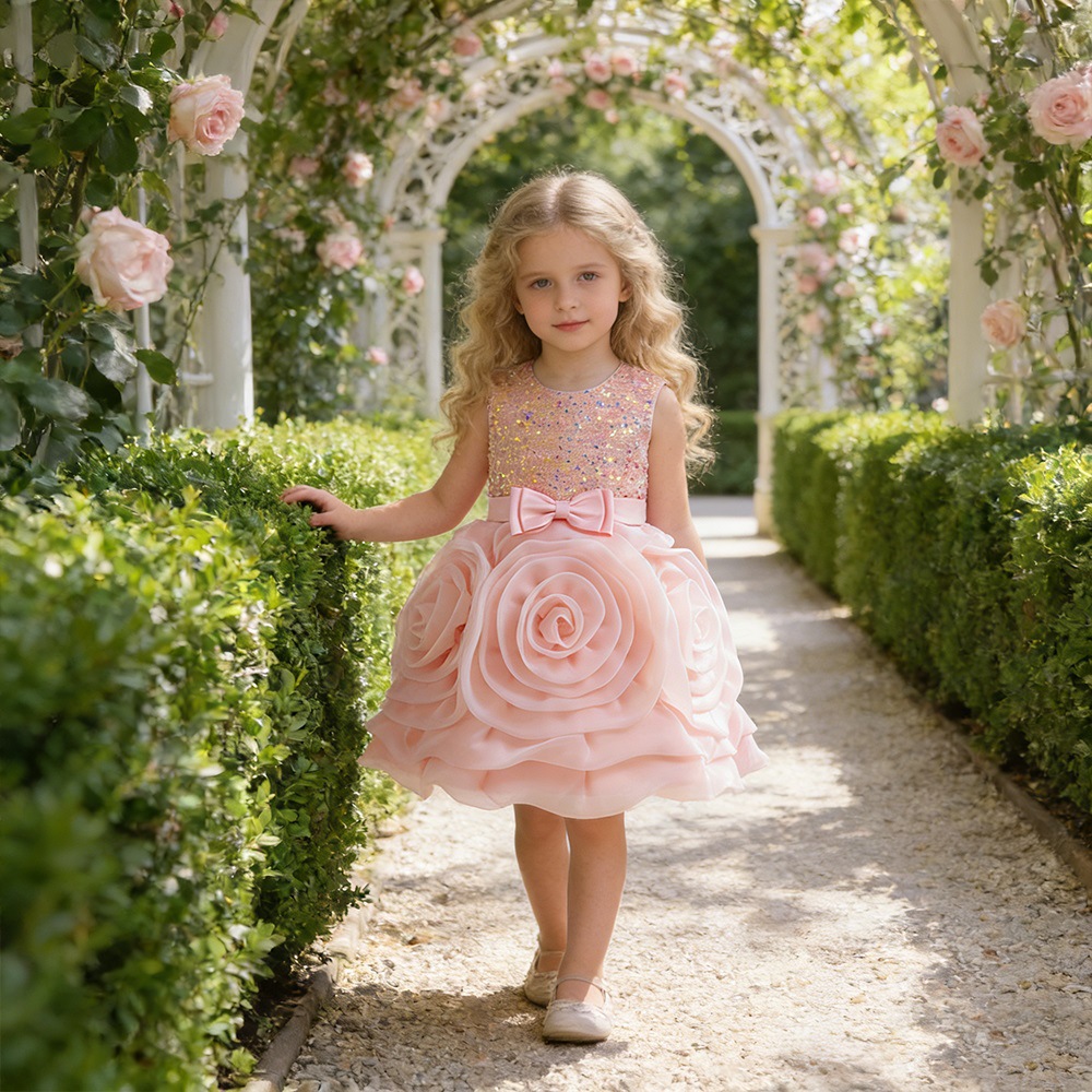 Europa y los Estados Unidos 2026 nuevo vestido de niñas vestido de princesa sin mangas esquinilla flor vestido vestido de niñas vestido