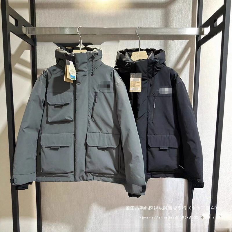High-End New North Face Workwear down Jacket with Diagonal Zipper Pockets, Stand Collar, Couple's Same Style, Hooded Fashion Versatile Coat