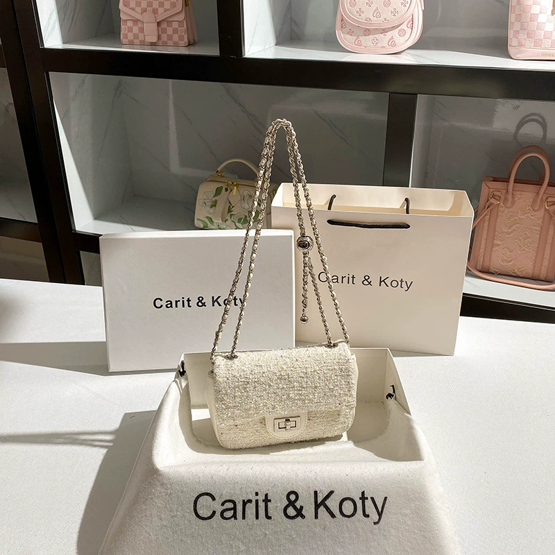 Ст fashionable летняя связанная сумка, стиль Chanel, сумка на цепочке