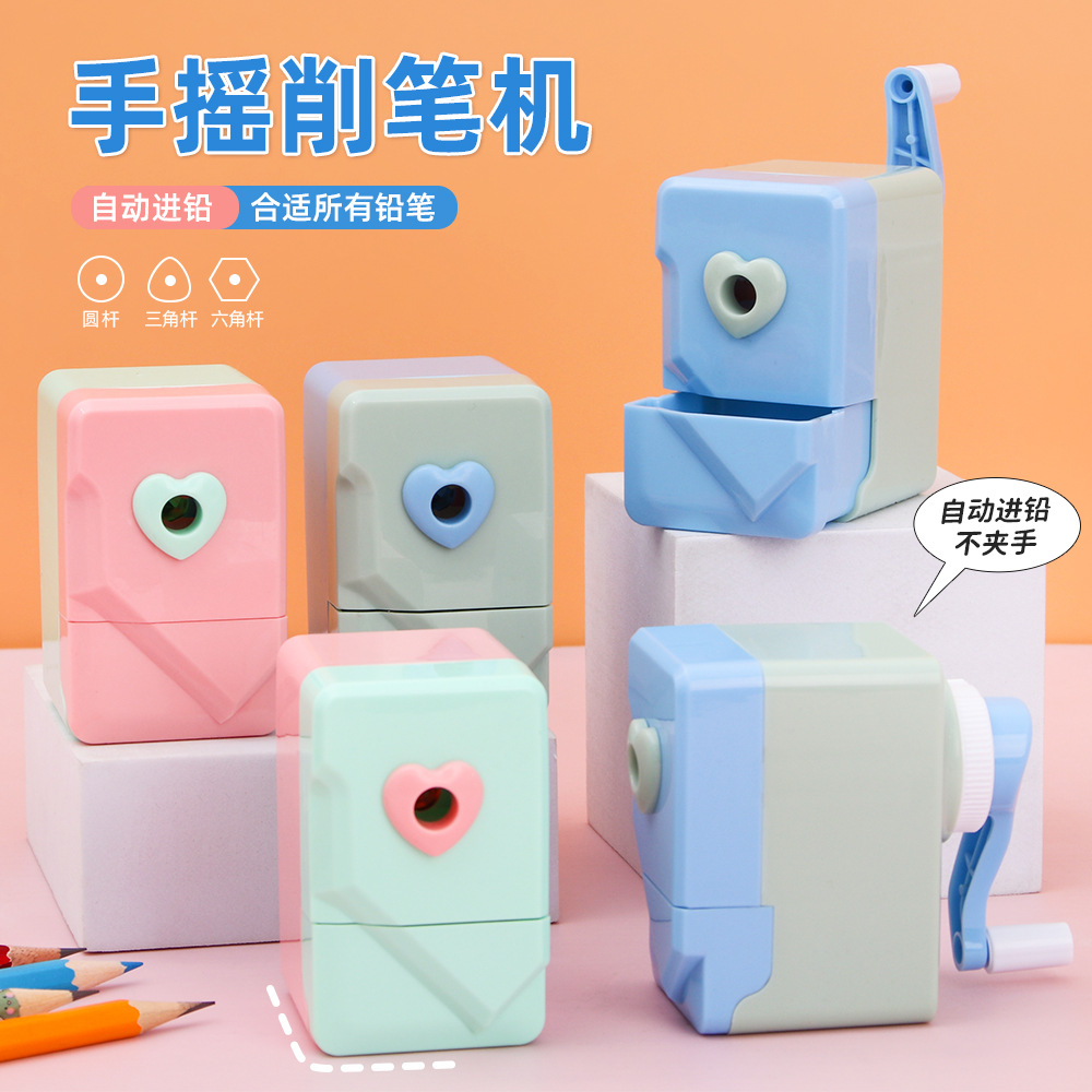 Caricatura amor automático en el lápiz manual lápiz afilador especial para estudiantes y niños afilador de lápiz papelería al por mayor