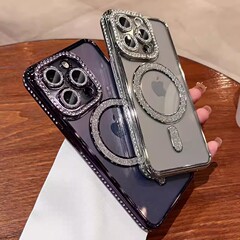 適用iPhone15邊鑽磁吸透明漏標手機殼蘋果14promax硅膠TPU保護套3