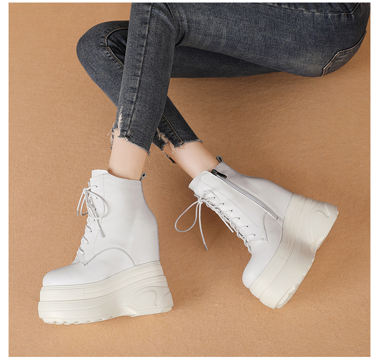 Boot nữ đế dày cao gót 16cm dây buộc chống trượt phong cách Martin — Lót nhung đen chi tiết 5