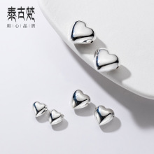 925银亮面爱心桃心隔珠手串材料光面散珠 DIY银饰品配件批发S0758