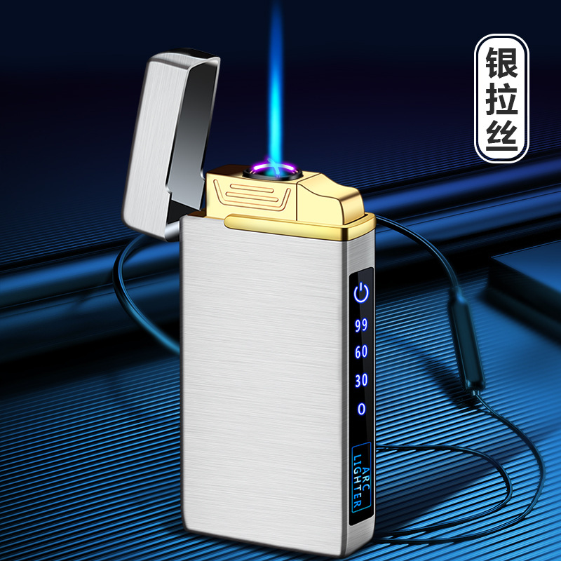 TikTok cigarrillo electrónico más ligero personalidad creativa de los hombres de moda Nuevo de doble arco de gas-eléctrico de doble uso a prueba de viento encendedor de carga de iluminación