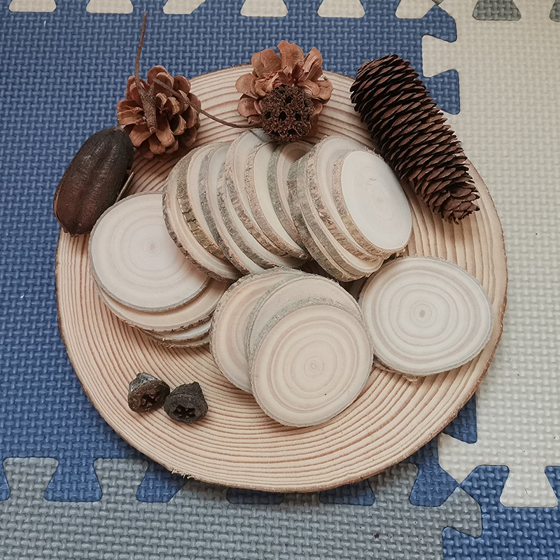 DIY wood chip growth rings, wood block decorations, background wall, small round wood chips, craft materials, painting, round wood chips, environmental decoration.