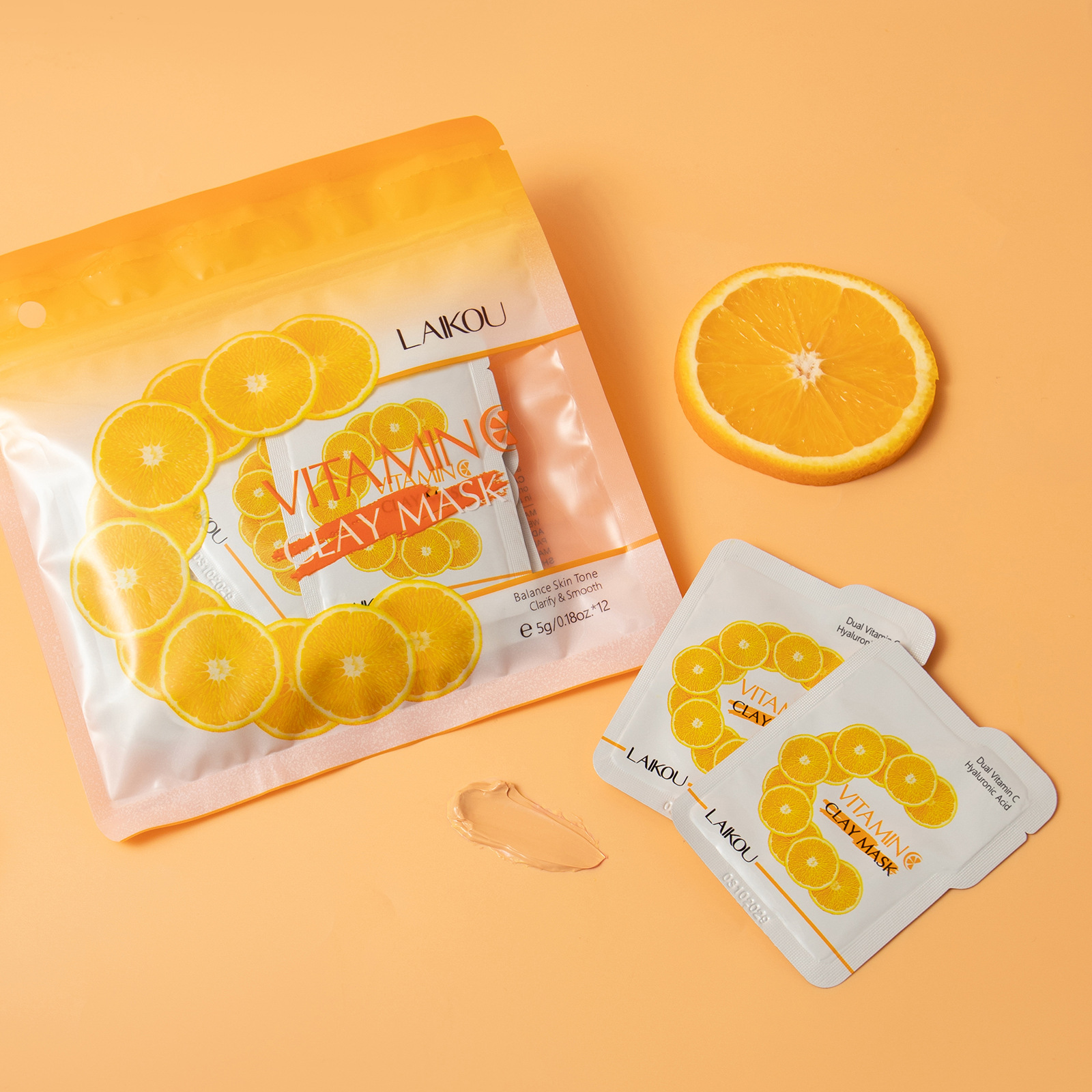 Cross-border in-stock new LAIKOU Vitamin c Mud Mask 5g*12 for pore cleansing, hydration and moisturizing, one-stop delivery undefined