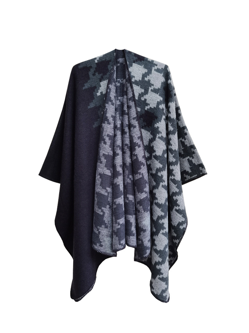 Pelerină unisex, îngroșată, cu despicare jacquard, pentru femei, pelerină acrilică în carouri, mare_voghion.com