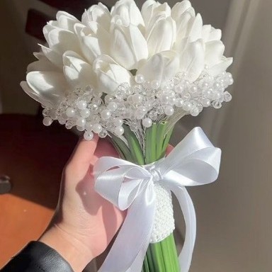Simulación de tulipanes de imitación de flores PU flor de una sola rama sensación de humedad decoración de la mesa de comedor en el hogar flores falsas flores