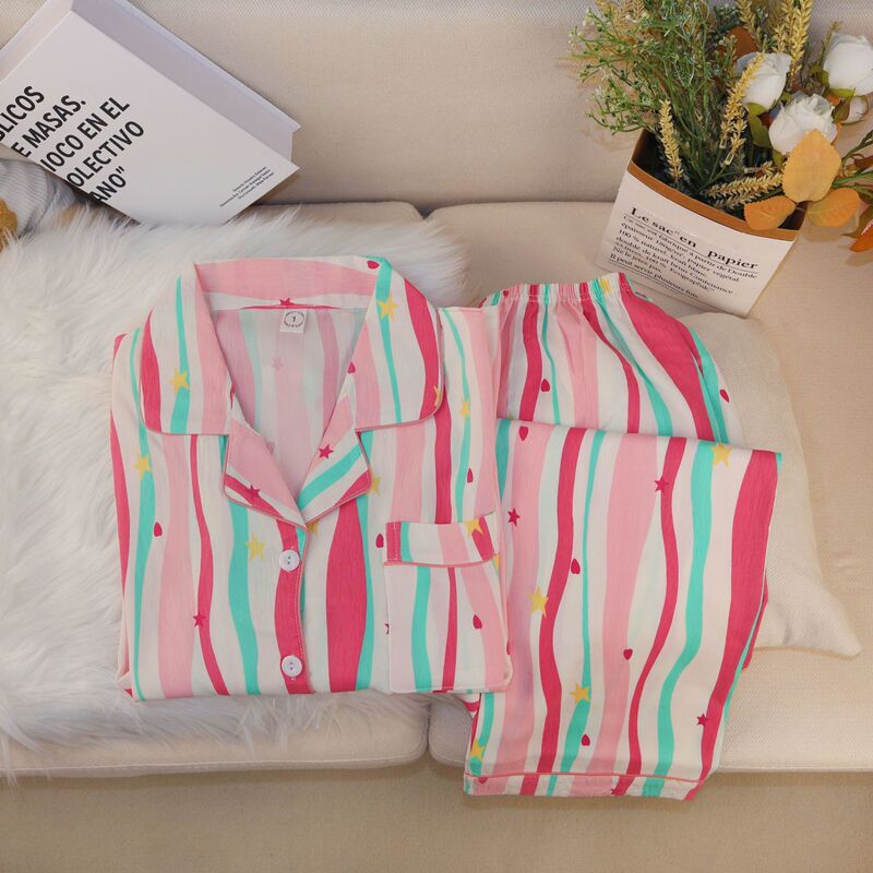Spring and Autumn New Dopamine Wearing Clouds Cotton Pajamas Rainbow Striped Long Sleeve Trousers Home Clothes suit Outer Wear