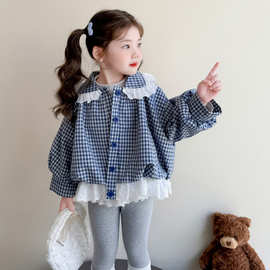 女童套装裙春秋2025新款时髦洋气女孩网红套裙学院风格子短裙套装
