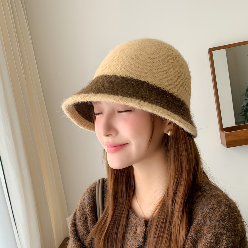 秋冬季韩版纯色针织包头帽百搭慵懒风套头帽子女显脸小护耳堆堆帽|undefined
