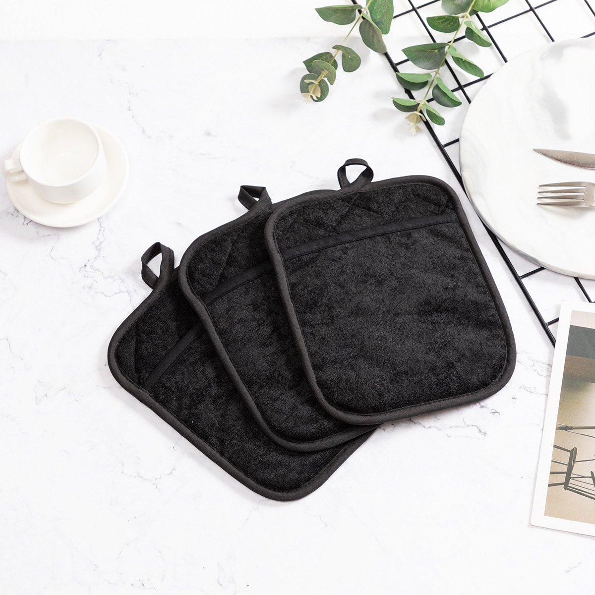 Guantes para horno interstibles, almohadilla de aislamiento térmico tipo bolsillo, almohadilla para mesa, guantes para horno microondas, almohadilla de aislamiento térmico al por mayor