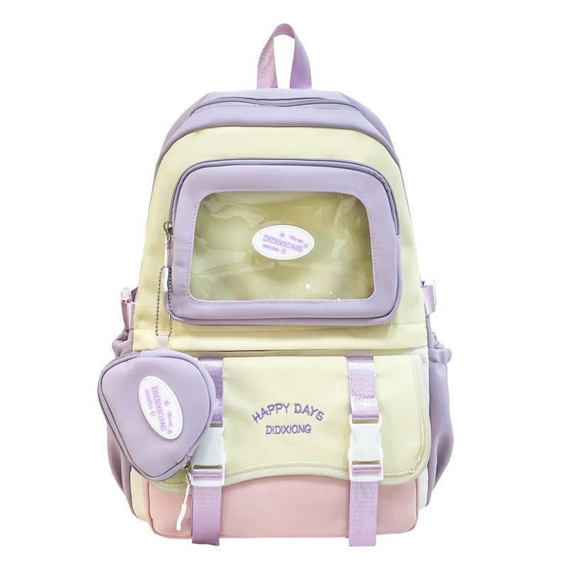 Mochilas escolares para niños, estudiantes de primaria, grados 3-6, mochilas frescas y lindas, estilo dulce, contraste de color, capa transparente, bolsa de dolor