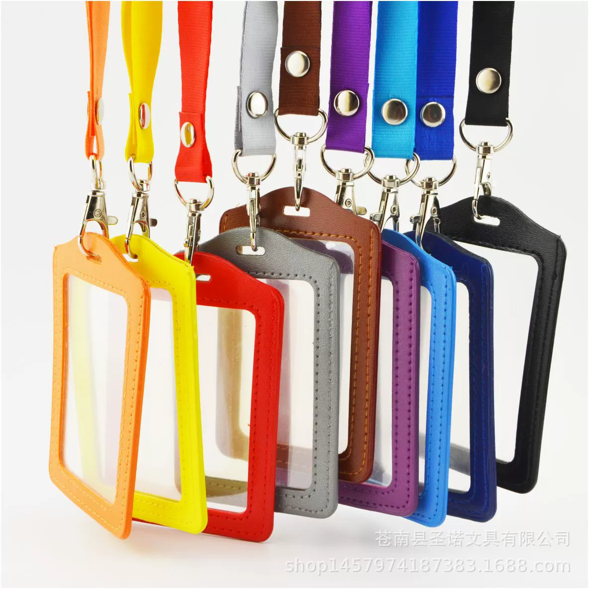 Wholesale color badge leather imitation pickup card holder lanyard custom student card work permit access control card