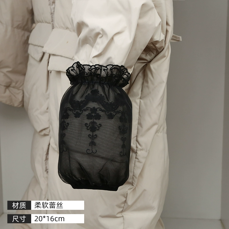 Lace demi-season sleeves, white down jacket, anti-dirty