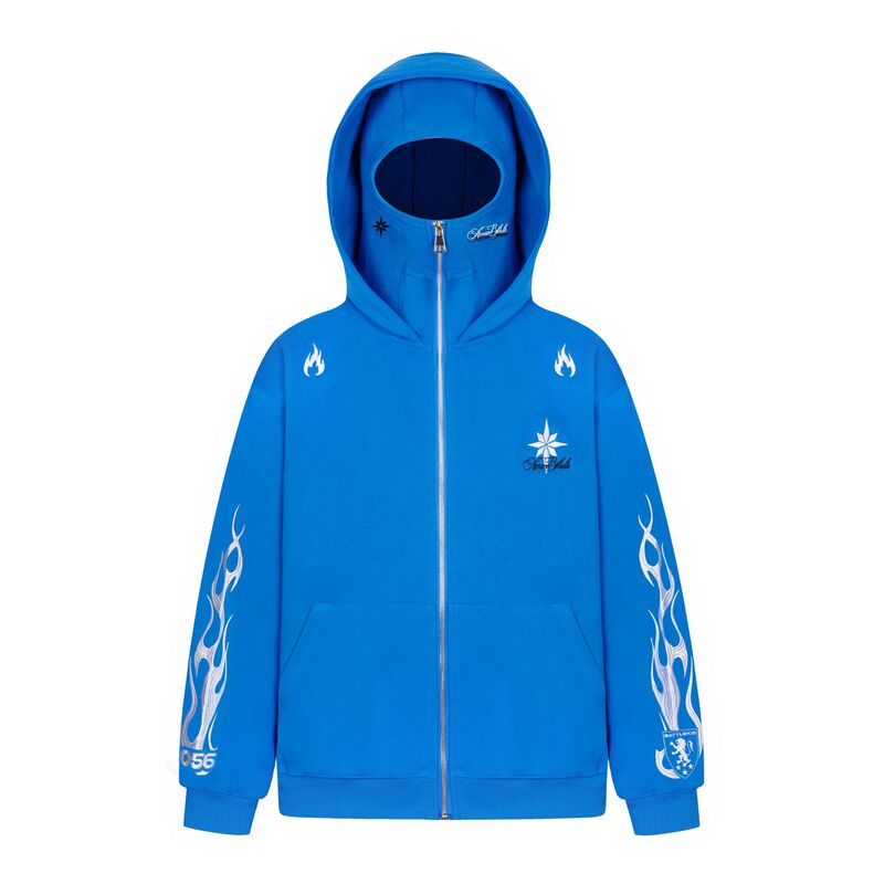 American-style flame embroidered hooded zip-up sweatshirt with face mask, unisex street fashion cool and unique multi-color jacket American-style flame embroidered hooded zip-up sweatshirt with face mask, unisex street fashion cool and unique multi-color jacket