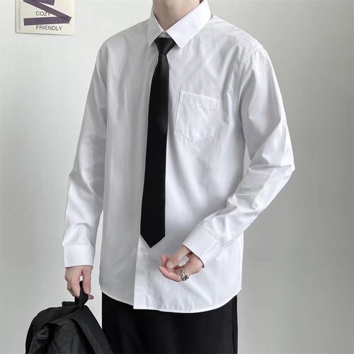 Men's white spring and autumn thin dk style shirt Korean version fashionable versatile casual shirt