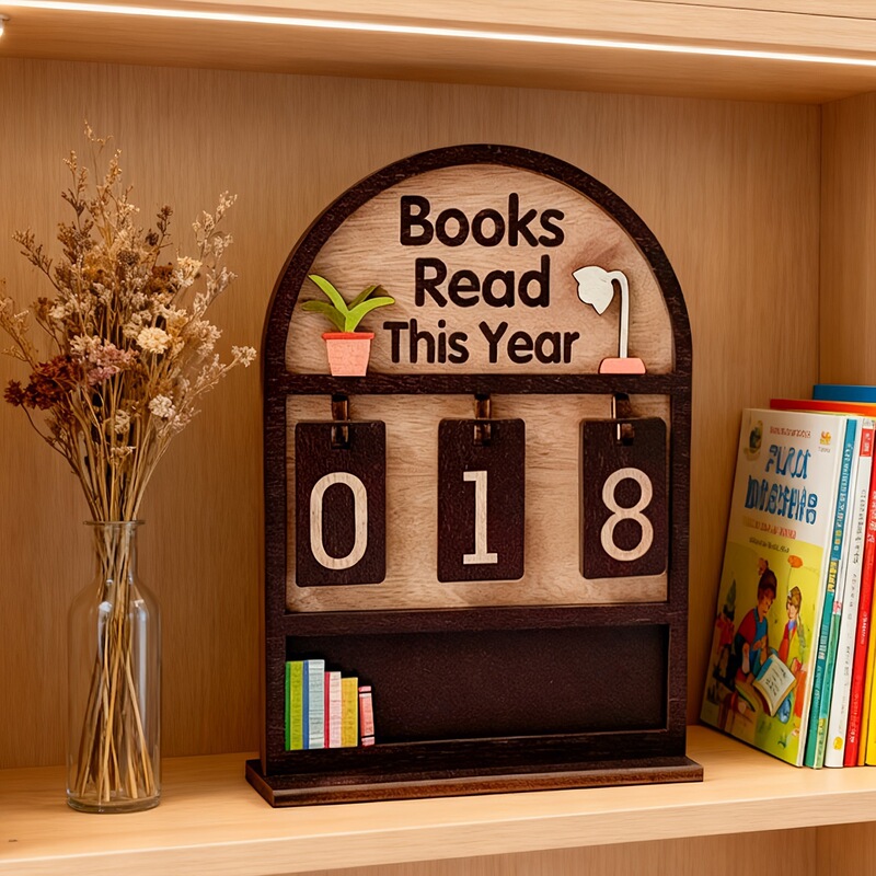 Cross-Border Popular Reading Book Counter Sign, Flat Wooden Ornament, Reading Tracker, Desktop Decoration