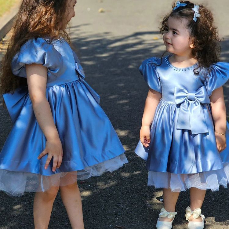 Girl's blue princess dress European and American cross-border little girl piano performance clothing Christmas baby girl's one-year-old pettiskirt