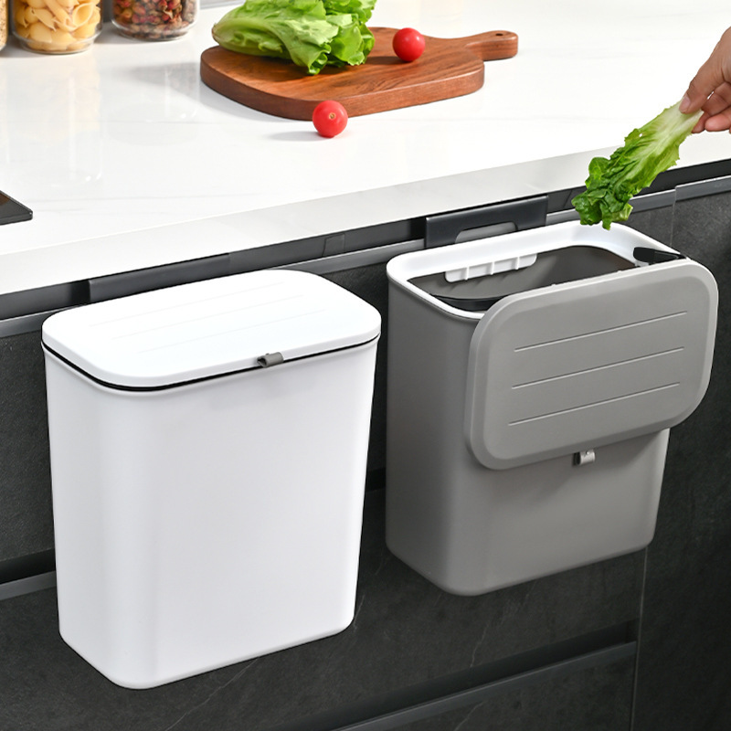 壁掛けゴミ箱家庭用高価値プラスチックトイレ蓋付き大型吊り下げオフィスキッチンゴミ箱|undefined
