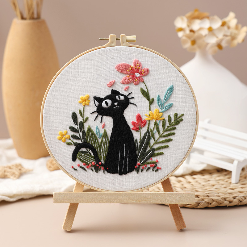 Nuevos productos originales gatos bordados diy material hecho a mano kit de paquetes Embroidery Kits Amazon transfronterizo