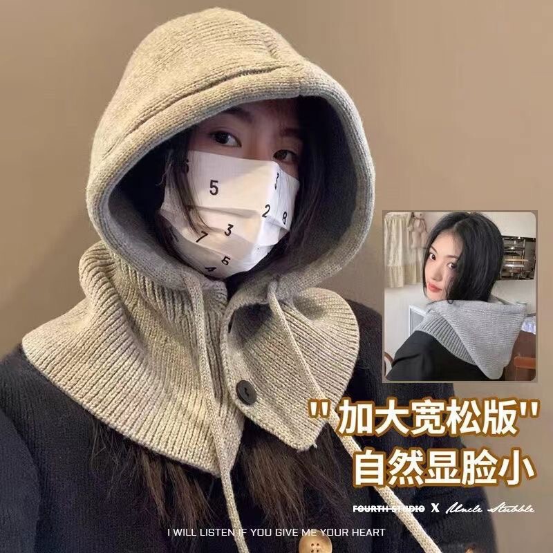 韩国巴拉克拉法帽子女冬季保暖帽子围脖一体情侣款护耳毛线针织帽|undefined