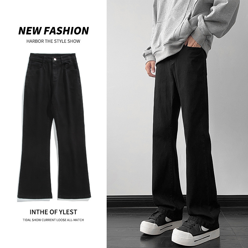 American Style Stretch Pants Men's High Street Black Jeans Men's Slim-fit Straight Casual 2024 New Style