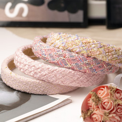 2022 Autumn/Winter New Knitted Wool Chiffon Headband with French Style Pink Sweet Series Hair Accessories for Women, Korean Version