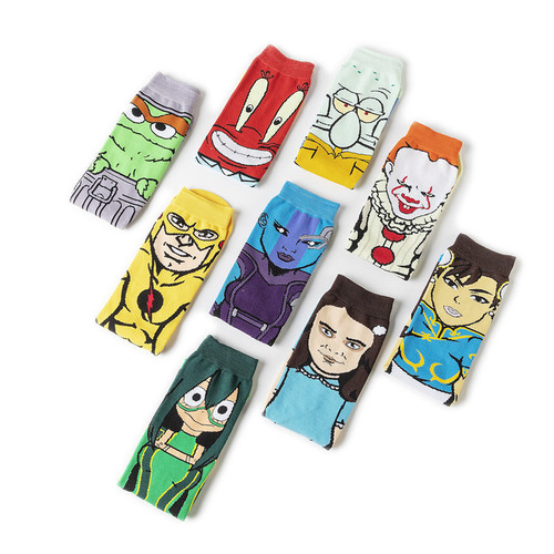 Cotton cartoon pattern mid-calf men's and women's long socks anime trendy cross-border socks personalized Instagram fashionable socks manufacturer cotton socks