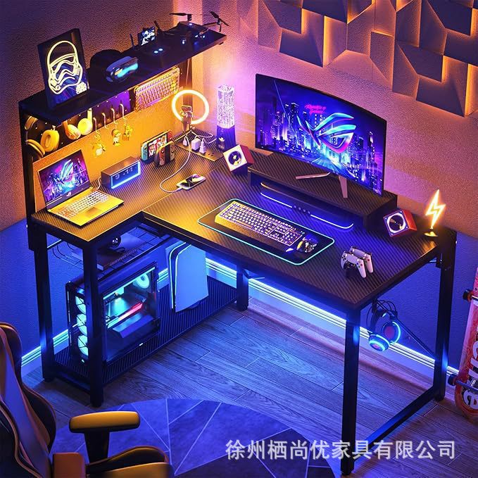Small Apartment Study Bedroom with Led Light Gaming Table Cross-Border Single Bedroom Storage Computer Table with Main Rack