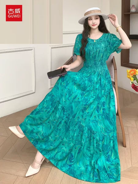 Cross-Border Cotton Silk Dress for Women, Summer Vacation Style, Beach Summer Bohemian Dress, One-Piece Drop Shipping